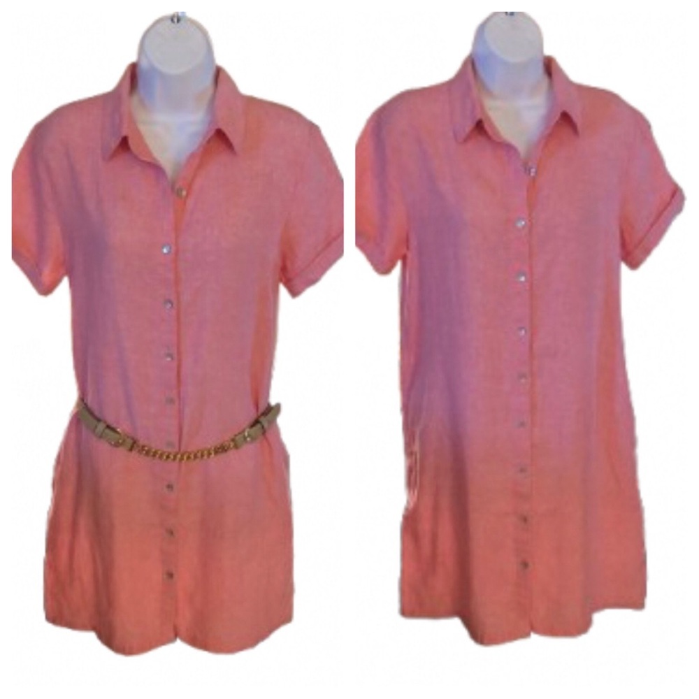 TAHARI 💯% LINEN PINK SHIFT DRESS • POCKETS • Sz XS
